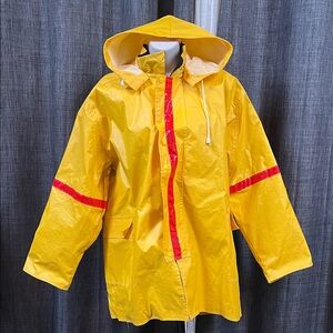 Yellow Raincoat w/ Hood by Haband with Shiny Red Stripes